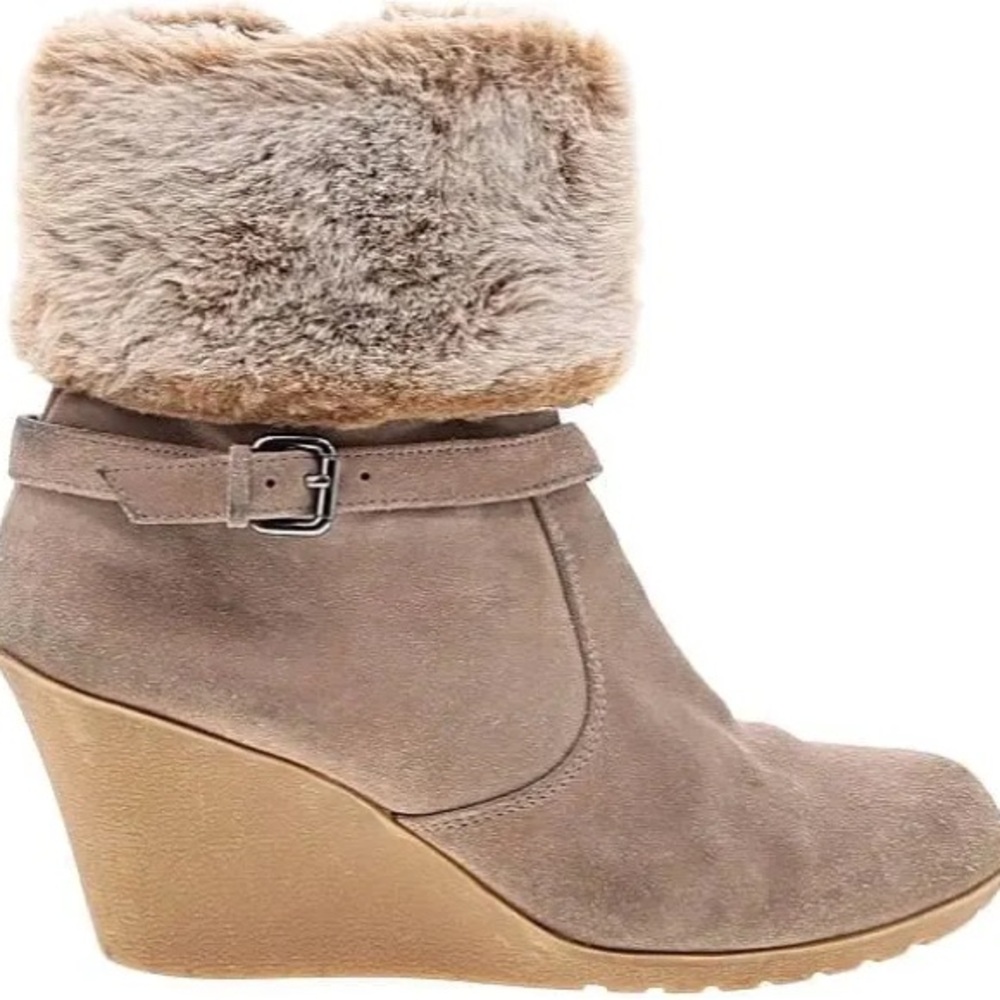 Faux Fur Trim Wedge Ankle Boots G.H. Bass Keenia